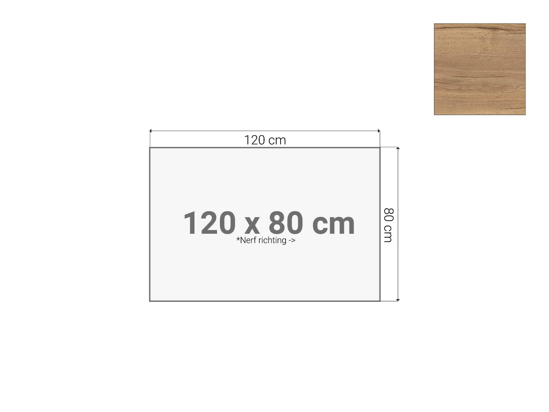 Bureaublad Eiken 120x80 cm met inserts (inserts alleen te gebruiken voor YOUP02 frames)