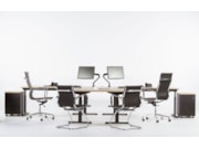 Bureaueiland TUBE met half rond aanzetstuk Zwart Scandinavisch Eiken