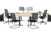 Bureaueiland TUBE met half rond aanzetstuk Zwart Scandinavisch Eiken