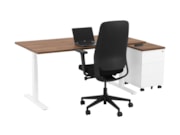 Elektrisch zit-sta bureau YOUP02 Wit Cognac walnoten