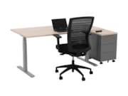 Elektrisch zit-sta bureau YOUP02 Zilvergrijs Scandinavisch Eiken