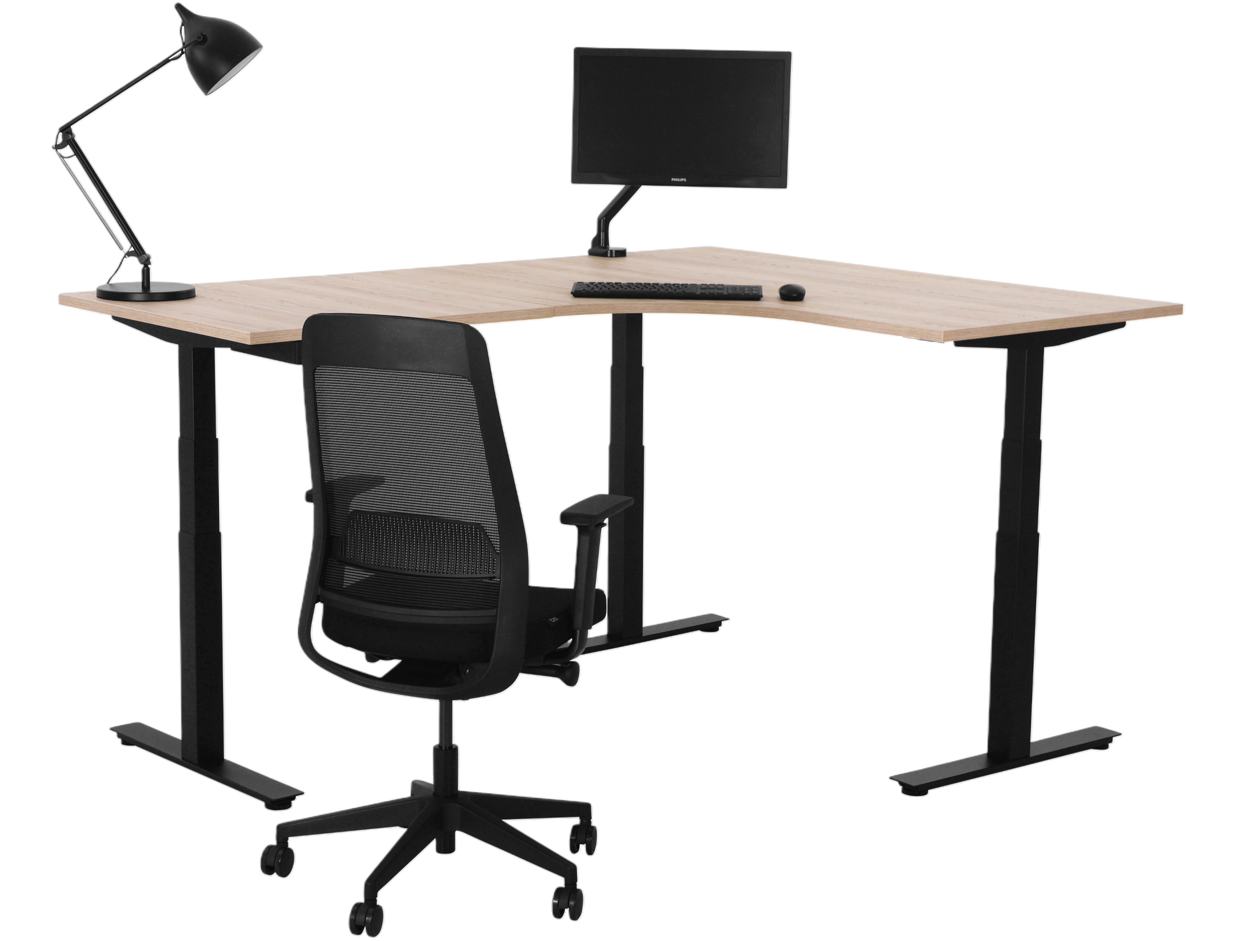 Elektrisch zit-sta hoekbureau BASE05 - robuust en stabiel hoog-laag hoekbureau