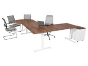 Elektrisch zit-sta hoekbureau met vergaderstuk YOUP12 Wit Cognac walnoten