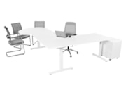Elektrisch zit-sta hoekbureau met vergaderstuk YOUP12 Wit