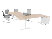 Elektrisch zit-sta hoekbureau met vergaderstuk YOUP12 Wit Scandinavisch Eiken