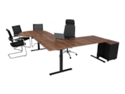 Elektrisch zit-sta hoekbureau met vergaderstuk YOUP12 Zwart Cognac Walnoot