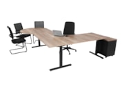 Elektrisch zit-sta hoekbureau met vergaderstuk YOUP12 Zwart Eiken