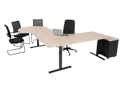 Elektrisch zit-sta hoekbureau met vergaderstuk YOUP12 Zwart Scandinavisch Eiken