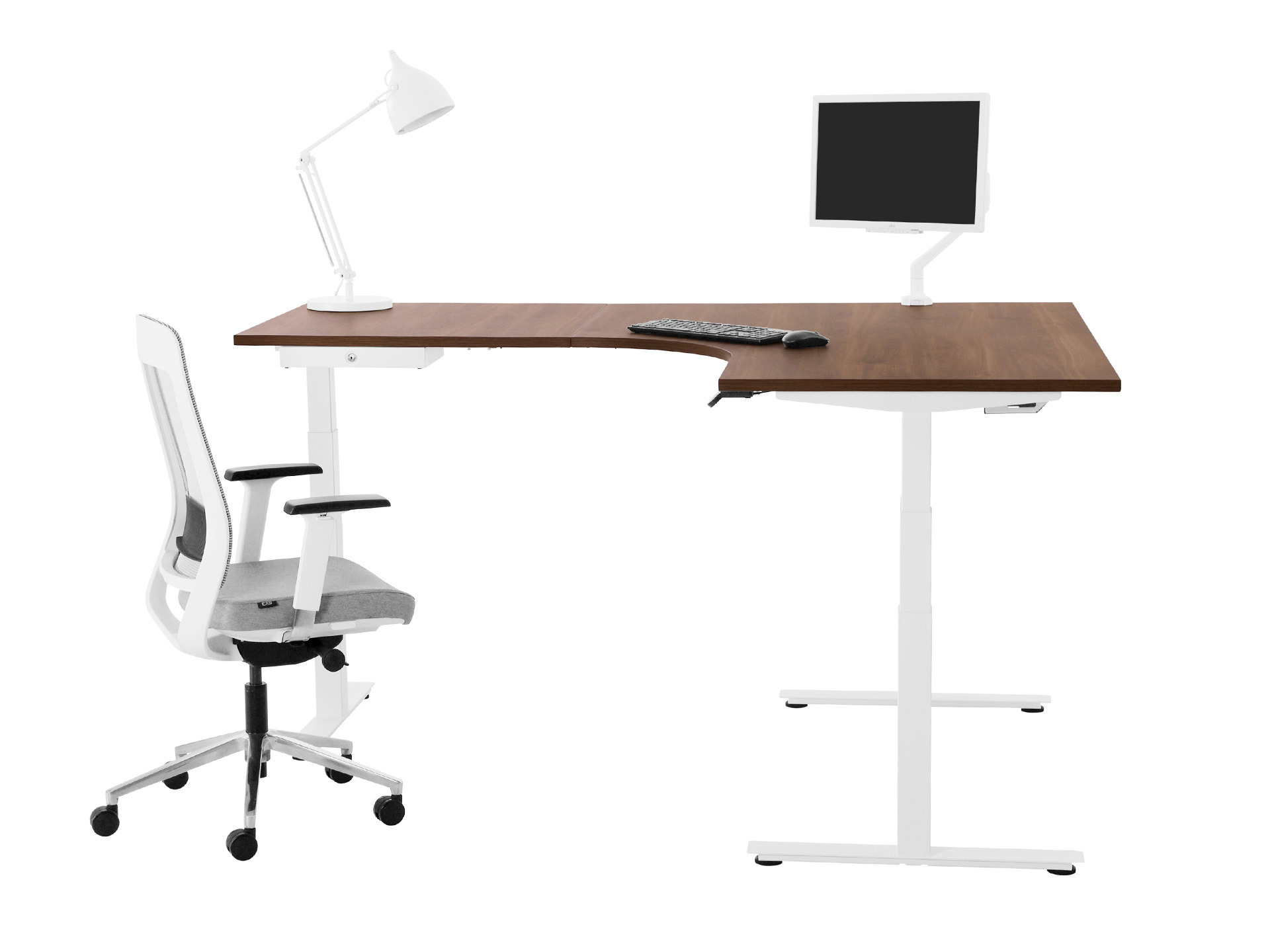 Elektrisch zit-sta hoekbureau rond YOUP05 