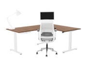 Elektrisch zit-sta hoekbureau rond YOUP05 Wit Cognac walnoten