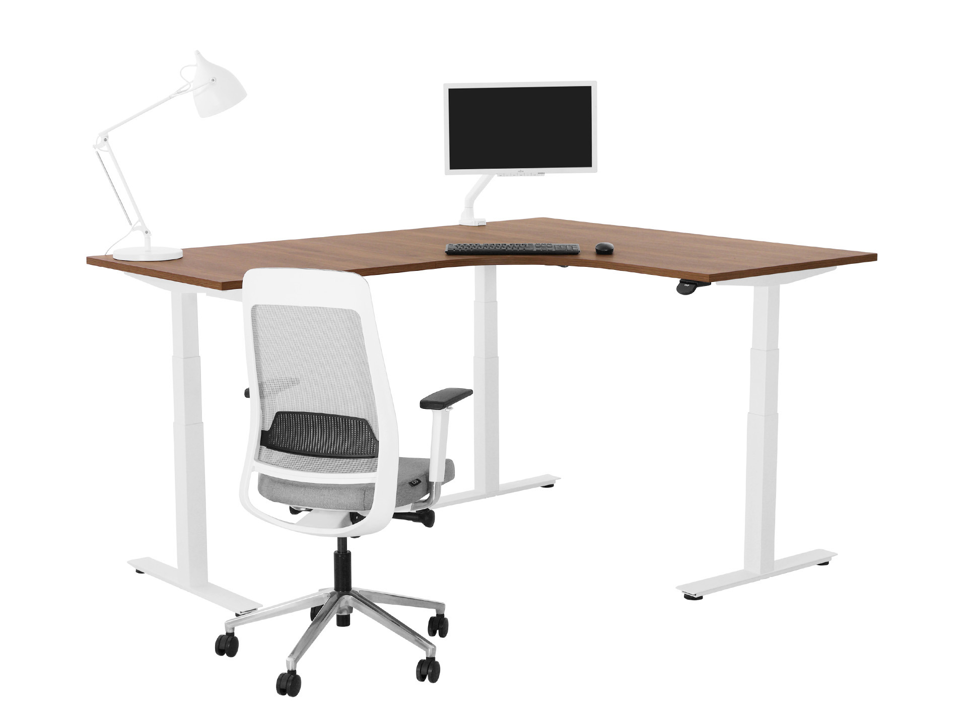 Elektrisch zit-sta hoekbureau rond YOUP05 