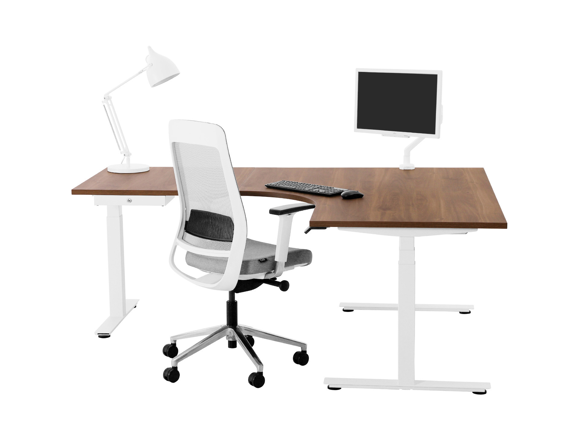 Elektrisch zit-sta hoekbureau rond YOUP05 