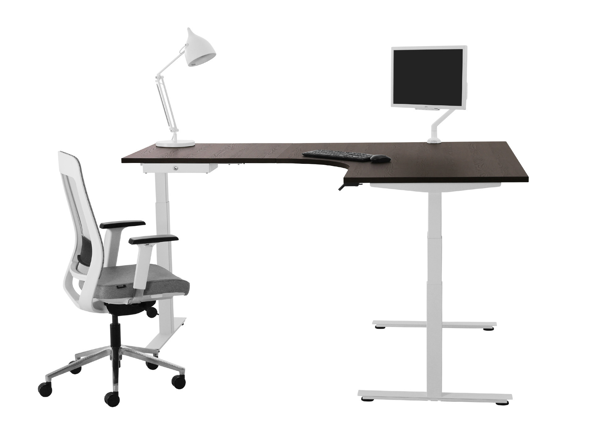 Elektrisch zit-sta hoekbureau rond YOUP05 