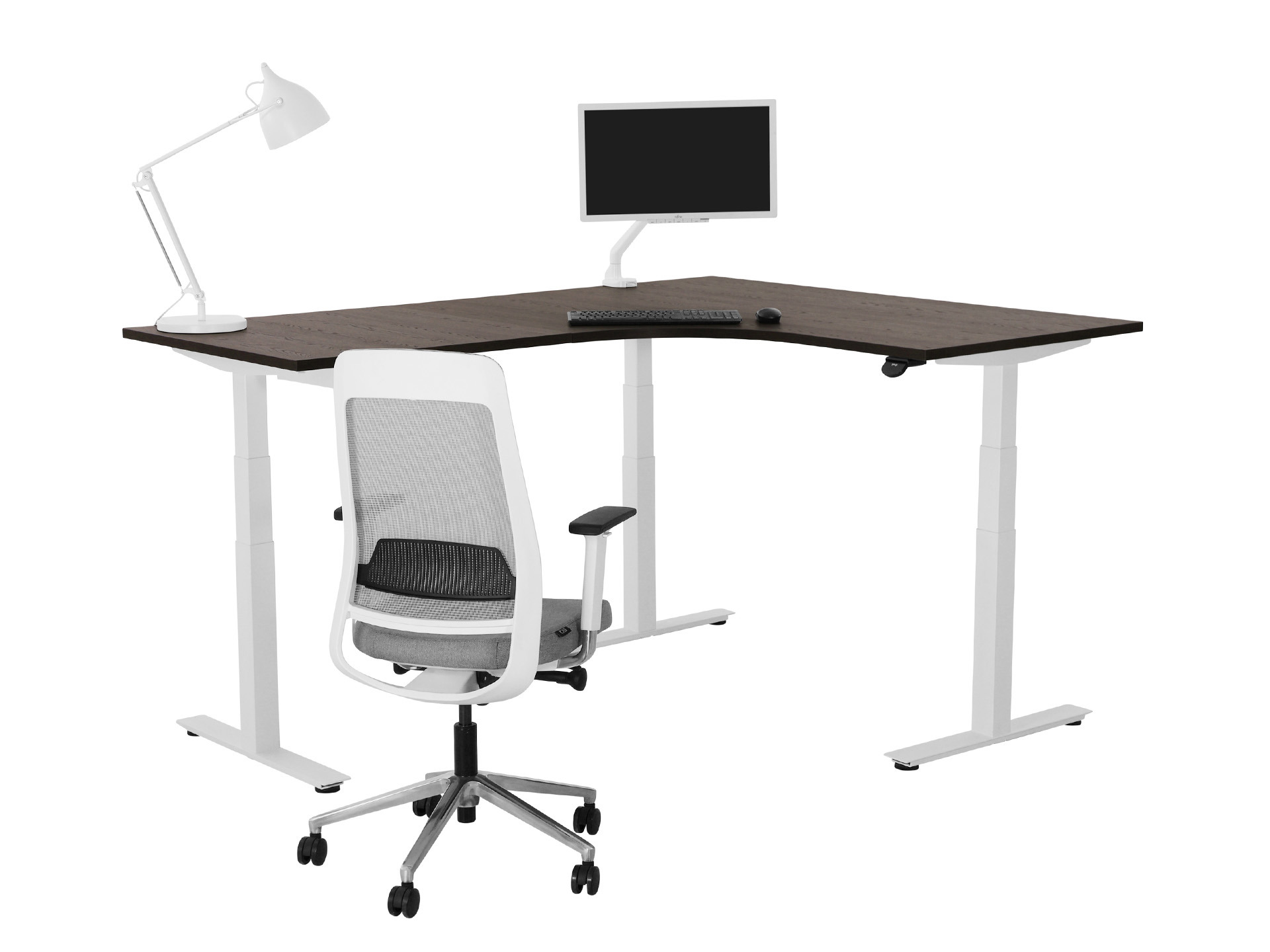 Elektrisch zit-sta hoekbureau rond YOUP05 