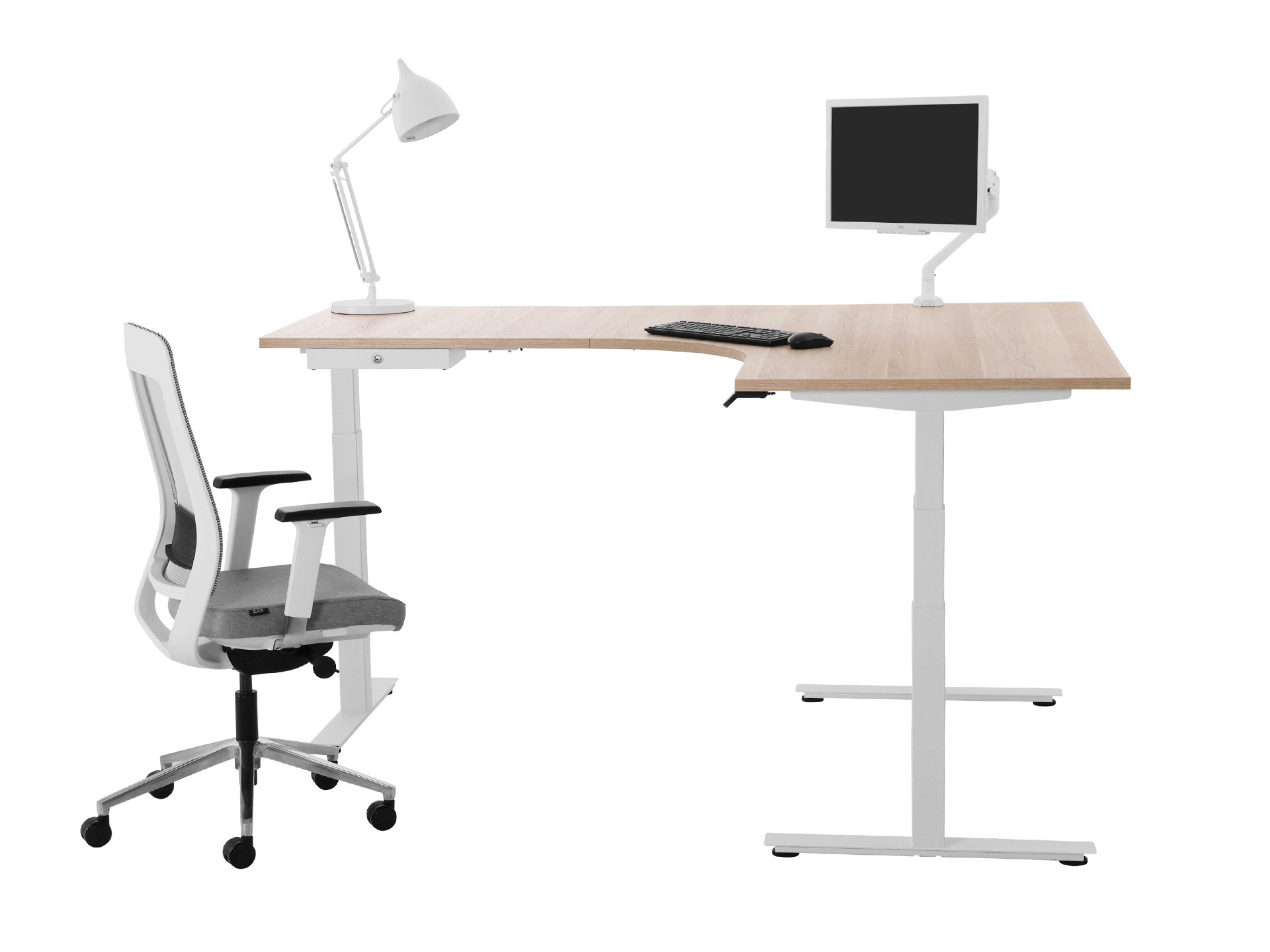 Elektrisch zit-sta hoekbureau rond YOUP05 