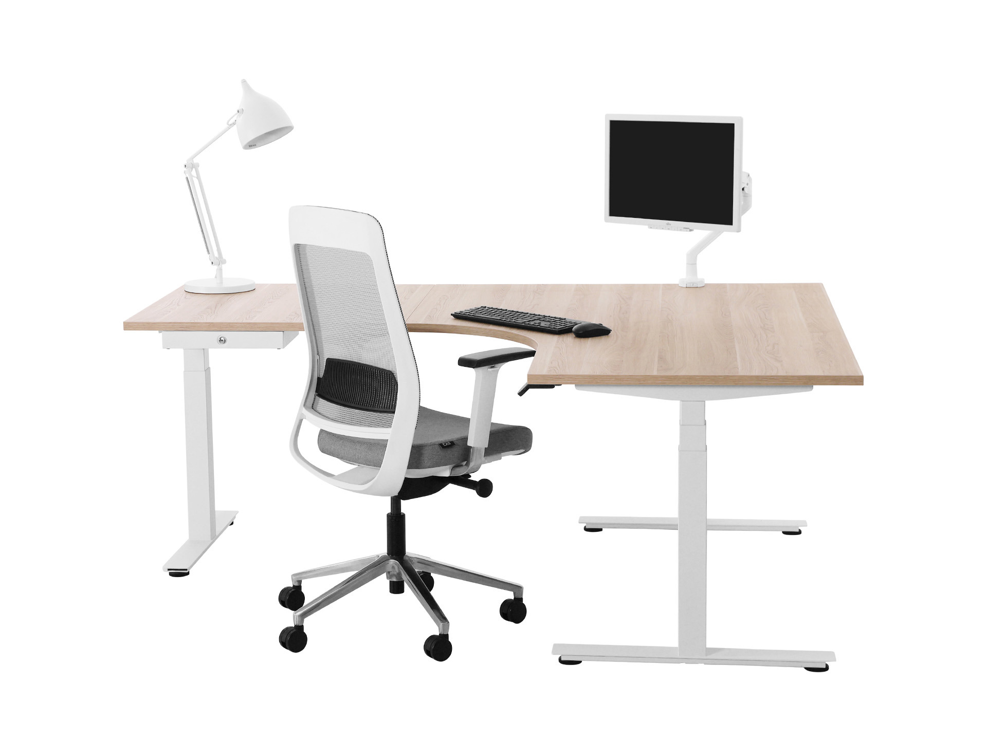 Elektrisch zit-sta hoekbureau rond YOUP05 