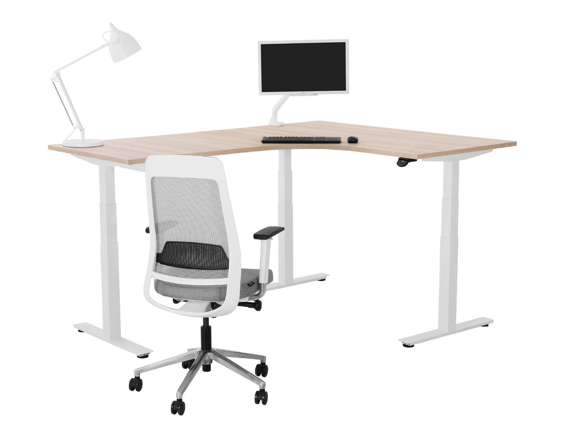 Elektrisch zit-sta hoekbureau rond YOUP05 