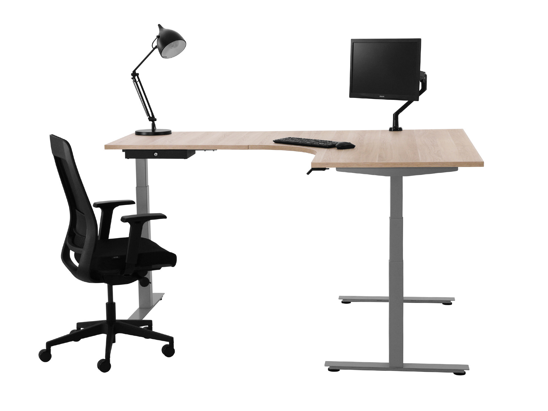 Elektrisch zit-sta hoekbureau rond YOUP05 