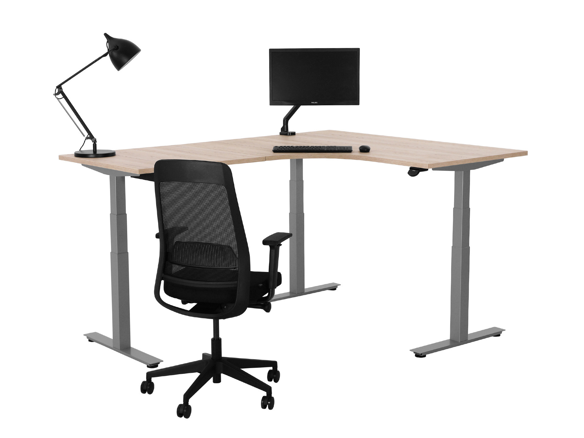 Elektrisch zit-sta hoekbureau rond YOUP05 