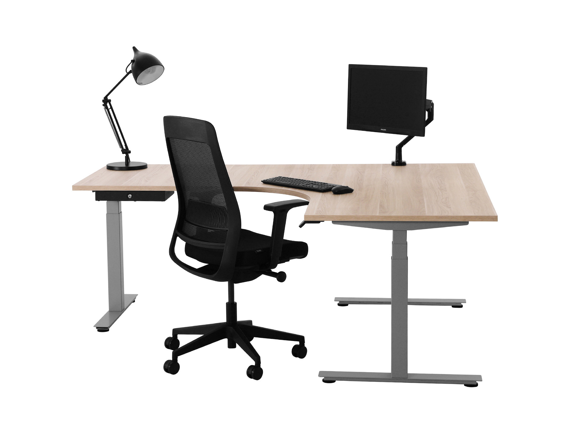 Elektrisch zit-sta hoekbureau rond YOUP05 