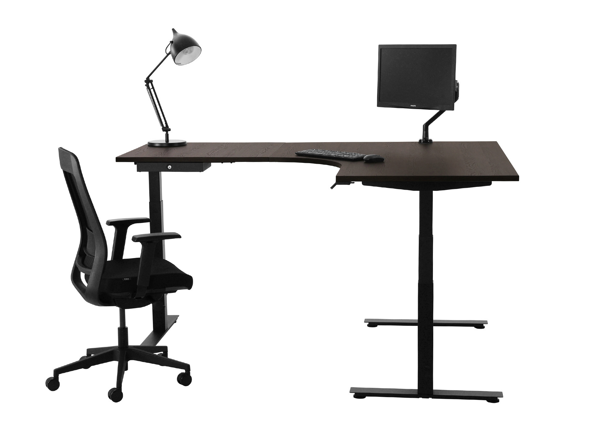 Elektrisch zit-sta hoekbureau rond YOUP05 