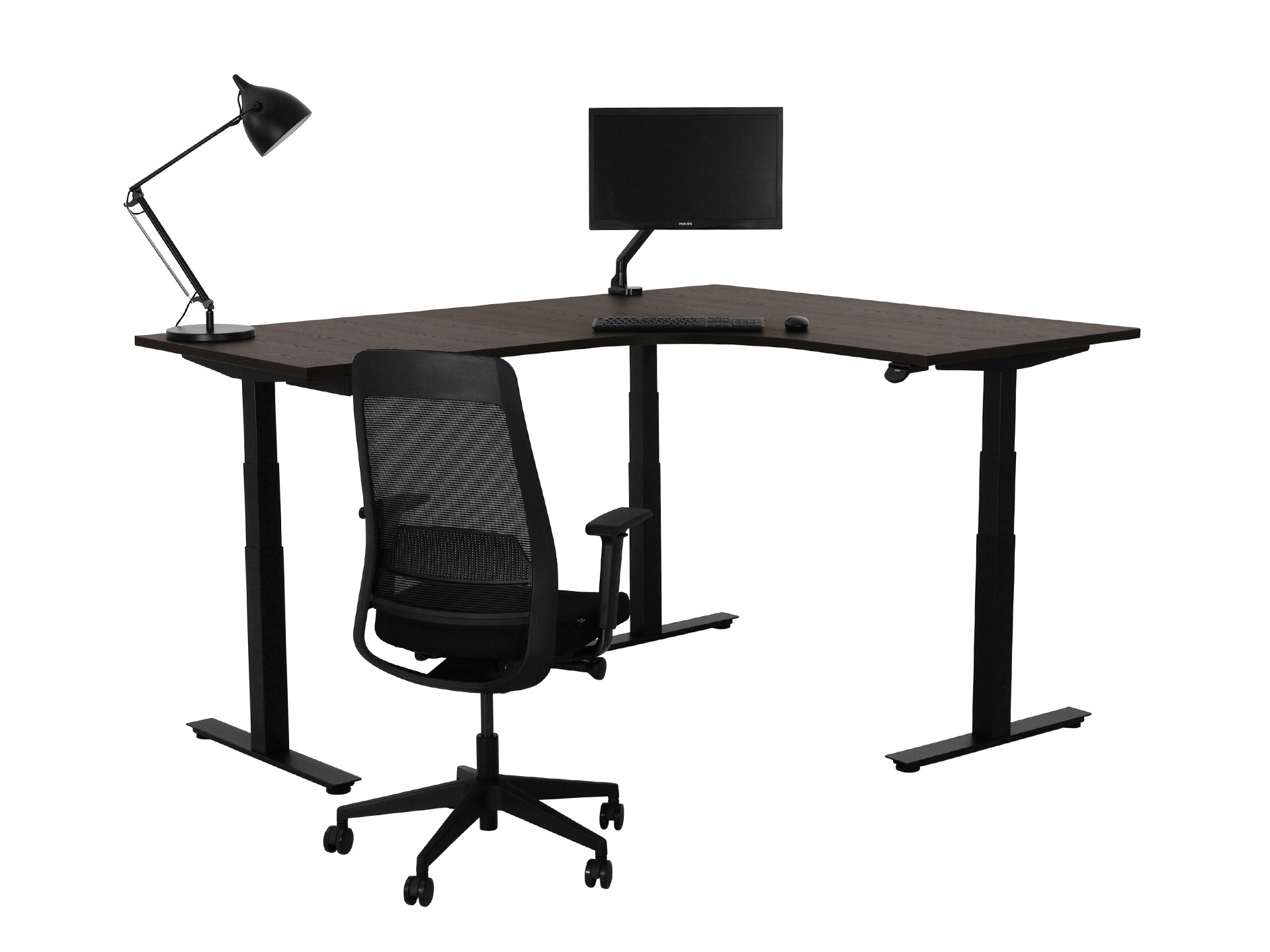 Elektrisch zit-sta hoekbureau rond YOUP05 