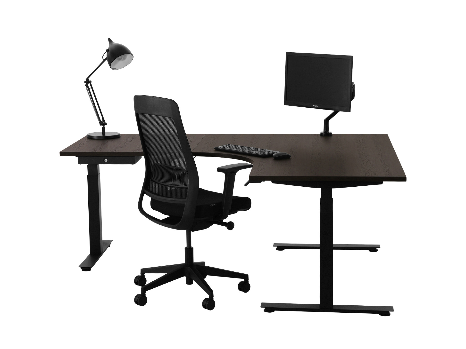 Elektrisch zit-sta hoekbureau rond YOUP05 