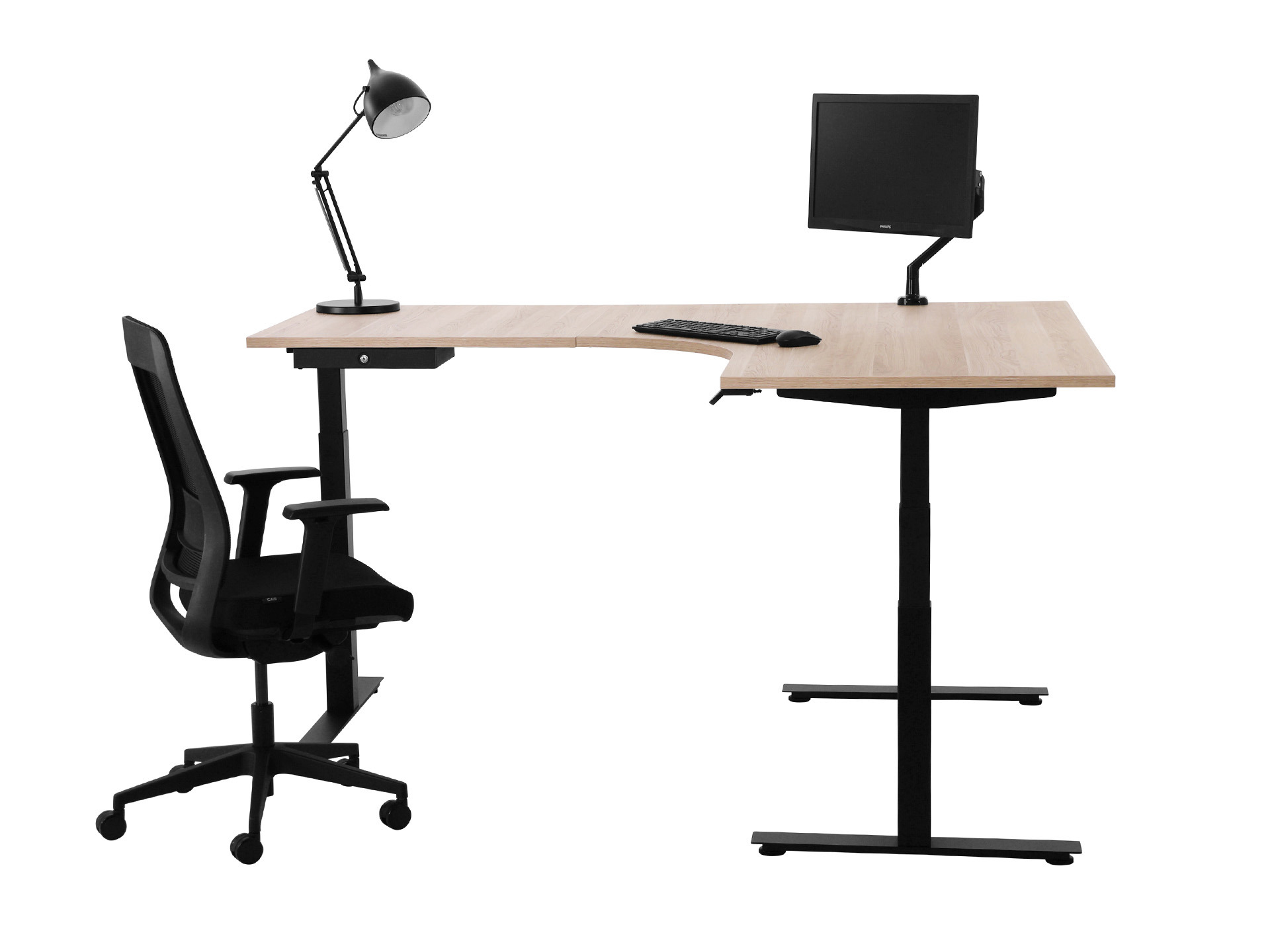 Elektrisch zit-sta hoekbureau rond YOUP05 