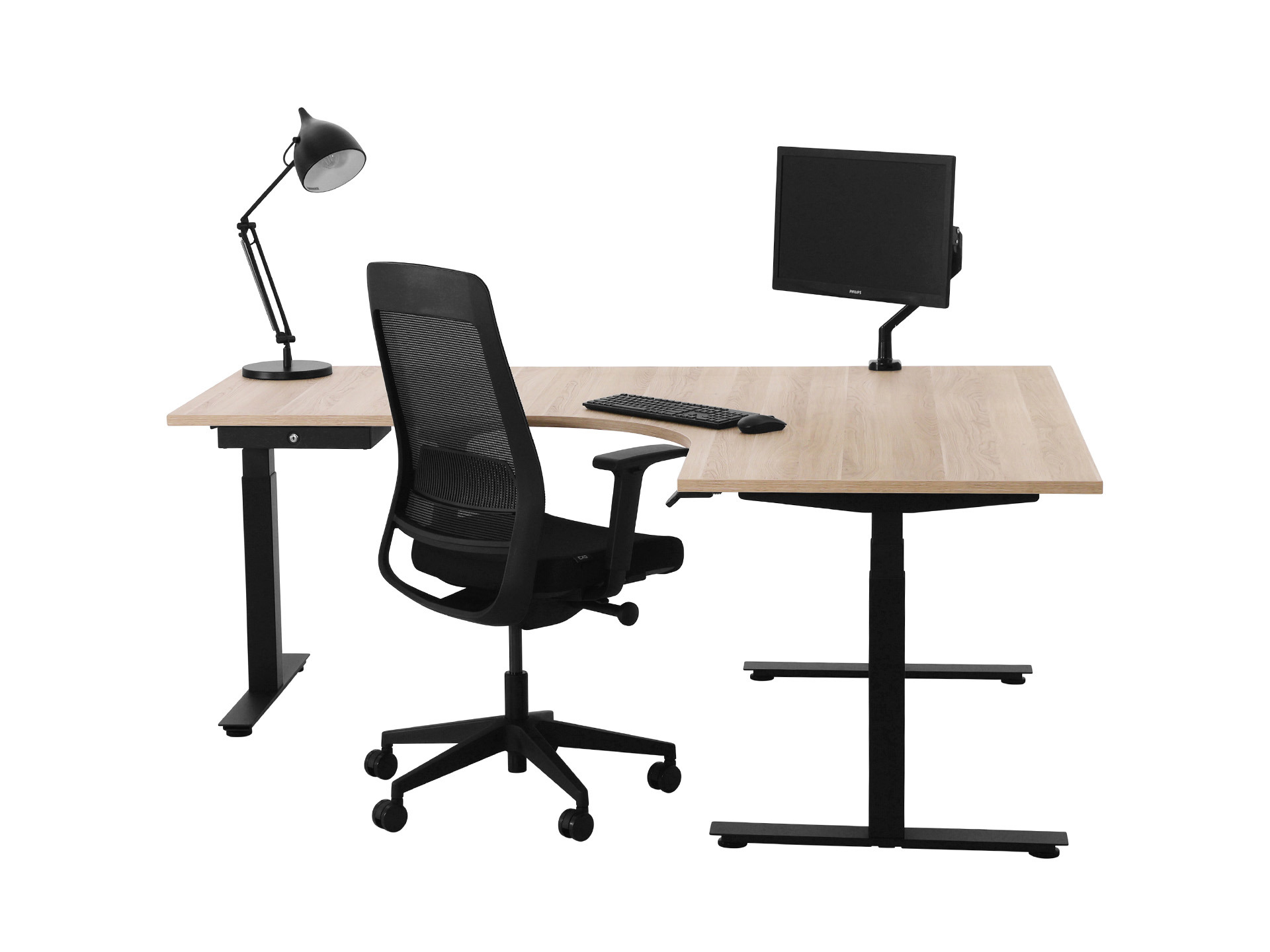 Elektrisch zit-sta hoekbureau rond YOUP05 