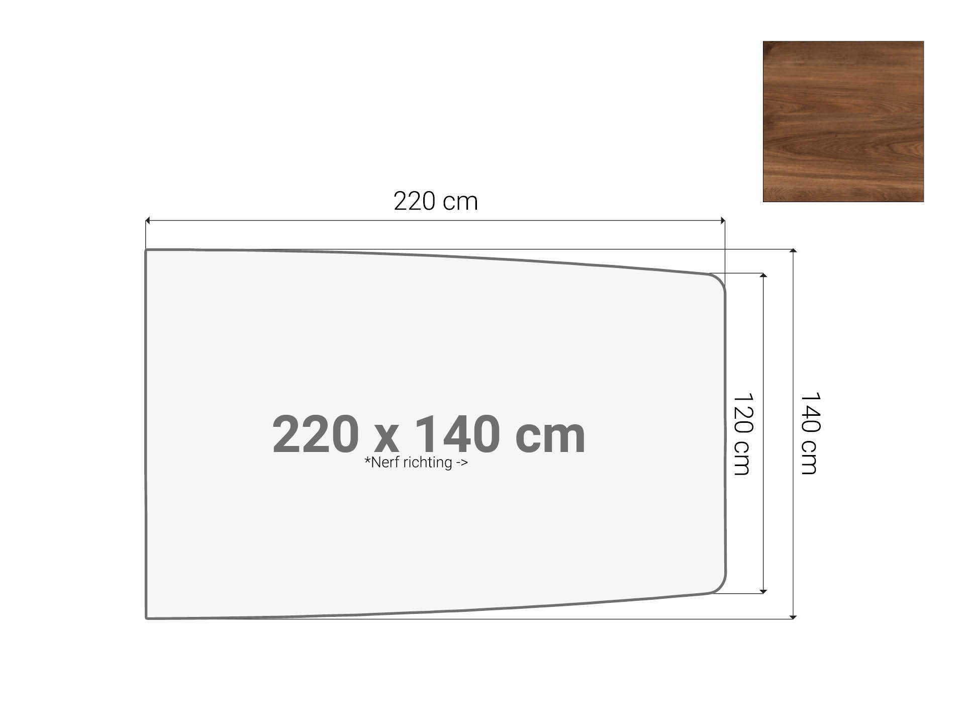 Half bootvormig vergadertafel blad Cognac Walnoten 220x140cm