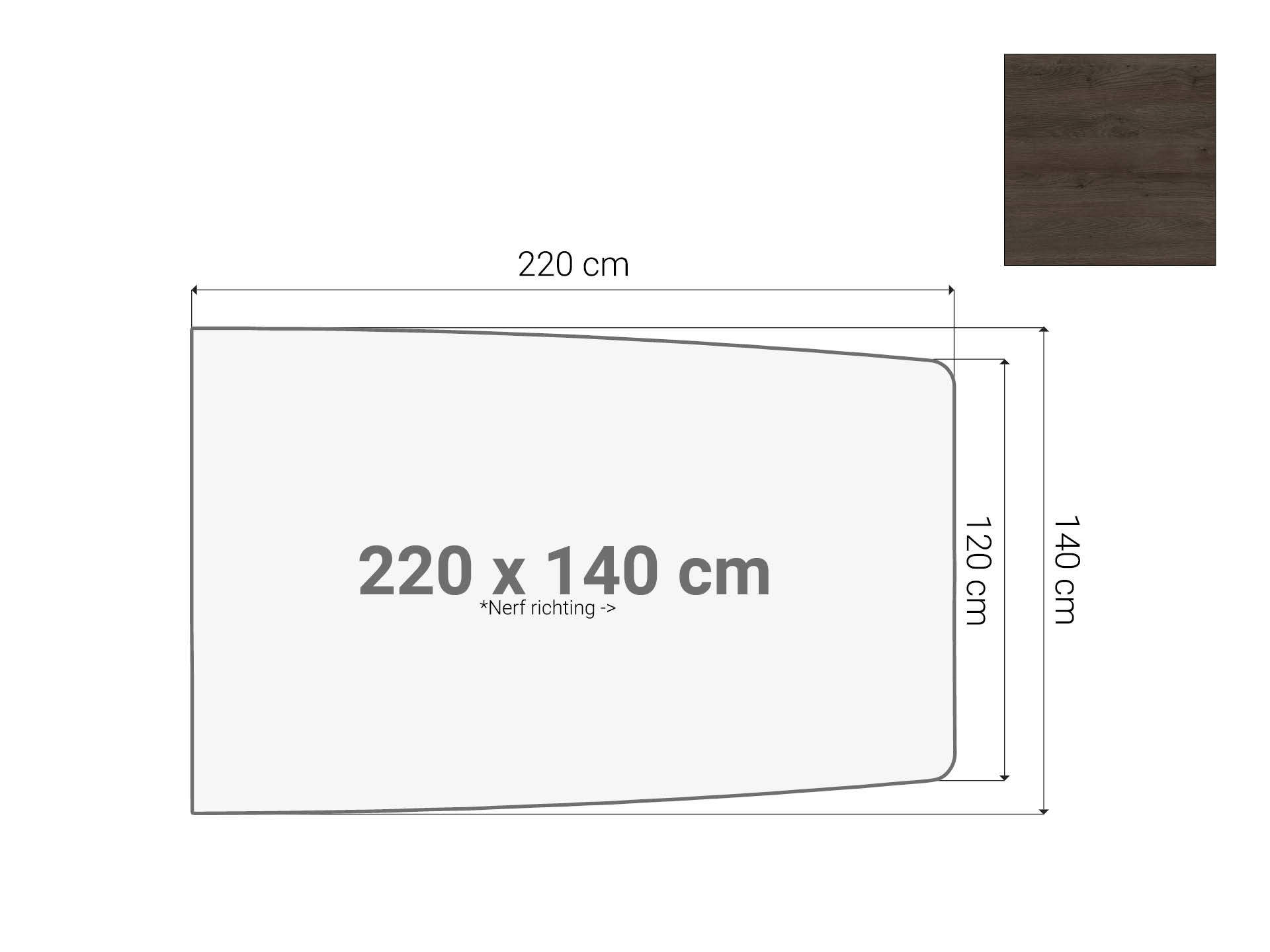 Half bootvormig vergadertafel blad Donker Sepia 220x140 cm