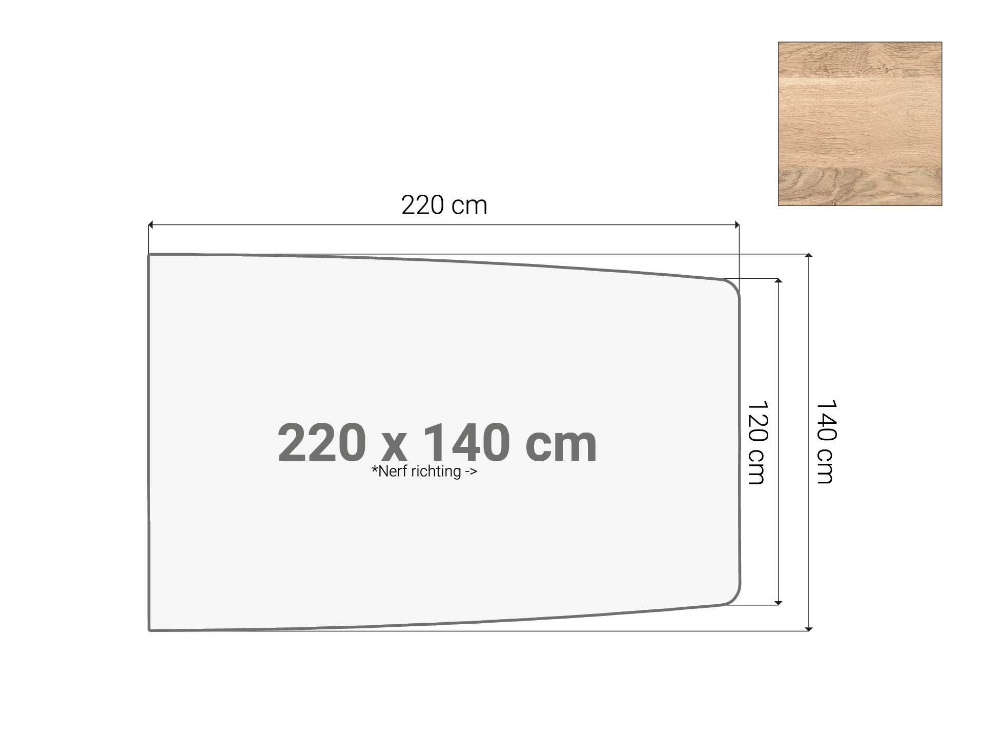 Half bootvormig vergadertafel blad Scandinavisch Eiken 220x140cm