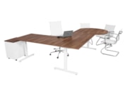 Hoekbureau met vergaderstuk TUBE Wit Cognac walnoten