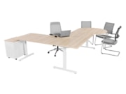 Hoekbureau met vergaderstuk TUBE Wit Scandinavisch Eiken