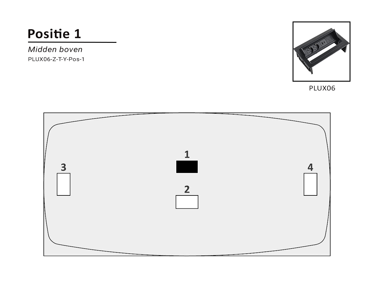 Inbouw stroompunt PLUX06 voorgemonteerd in een vergadertafel TUBE of YOUP