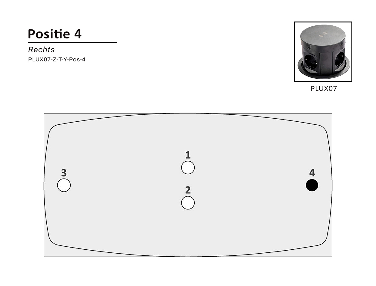 Inbouw stroompunt PLUX07 voorgemonteerd in een vergadertafel TUBE of YOUP