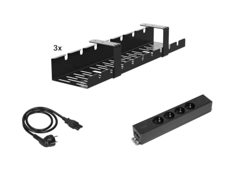 Kabelverwerkingset voor hoekbureau met kabelgoot en 4 stopcontacten Kabelverwerkingset voor hoekbureau met kabelgoot en 4 stopcontacten