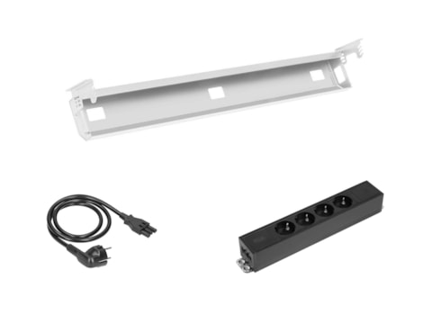 Kabelverwerkingset voor zit-sta bureau met kabelgoot en 4 stopcontacten Kabelverwerkingset voor zit-sta bureau met kabelgoot en 4 stopcontacten