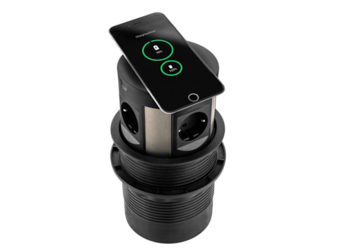 Pop-up inbouw stroompunt PLUX07 met draadloze oplader 4x 230v en 2x USB-A en C Pop-up inbouw stroompunt PLUX07 met draadloze oplader 4x 230v en 2x USB-A en C
