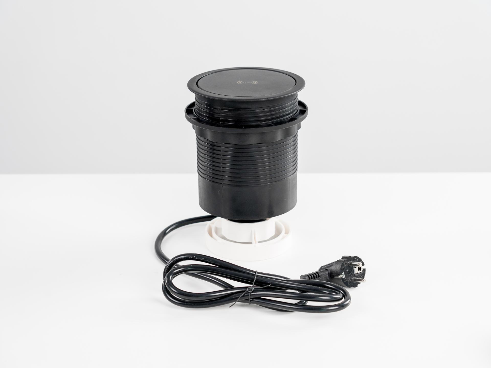 Pop-up inbouw stroompunt PLUX07 met draadloze oplader 4x 230v en 2x USB-A en C