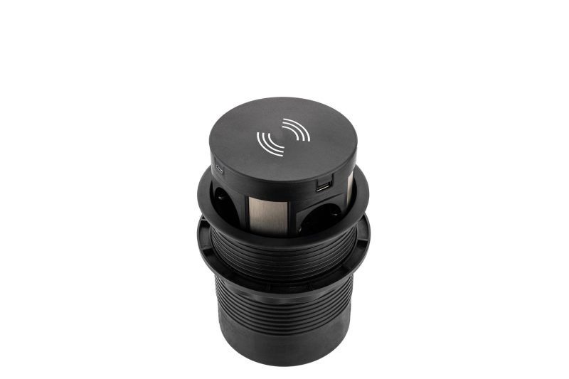 Pop-up inbouw stroompunt PLUX07 met draadloze oplader 4x 230v en 2x USB-A en C