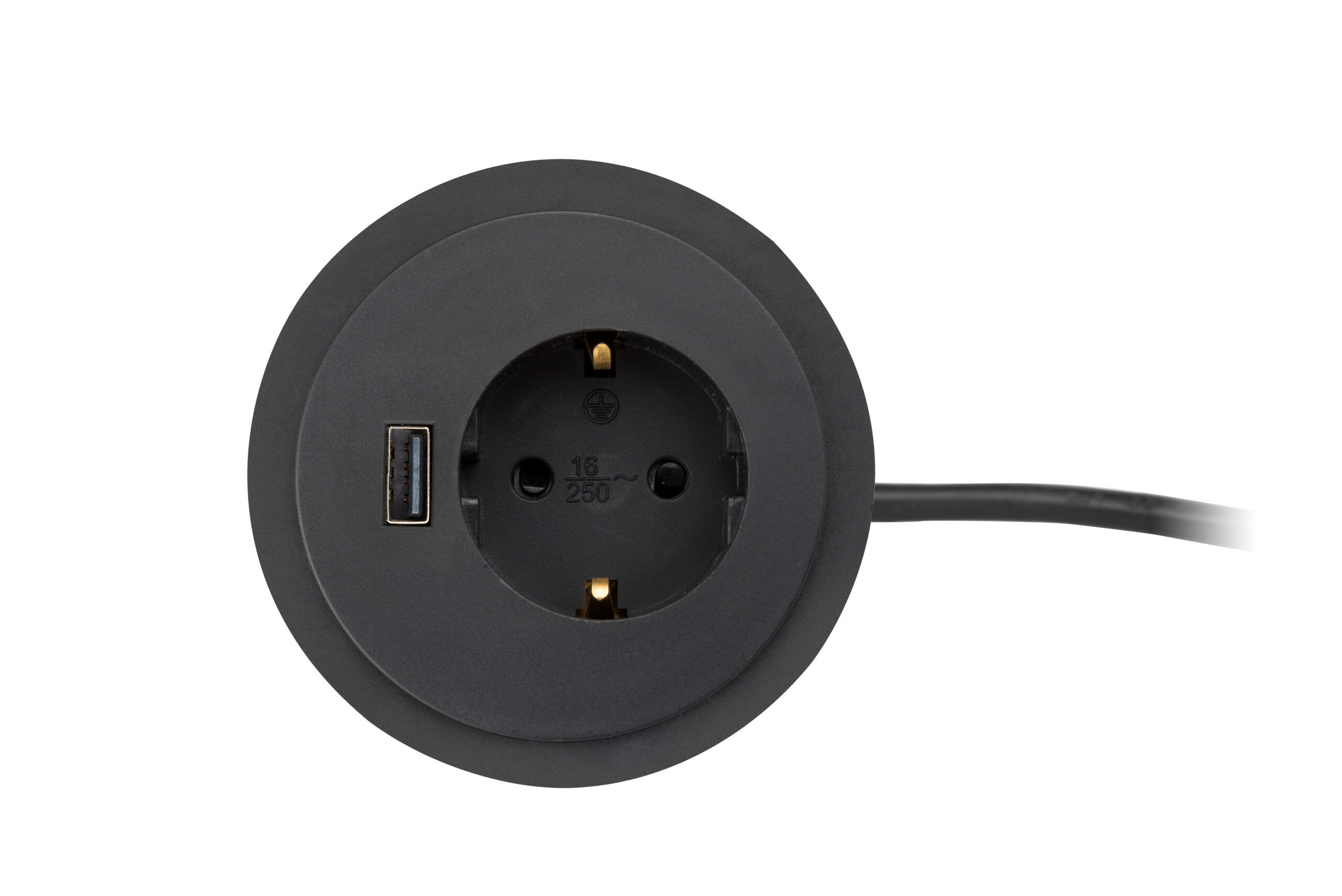 Inbouw stroompunt 60mm PLUX04 met 1x 230v en 1x USB-A aansluiting en aansluitsnoer