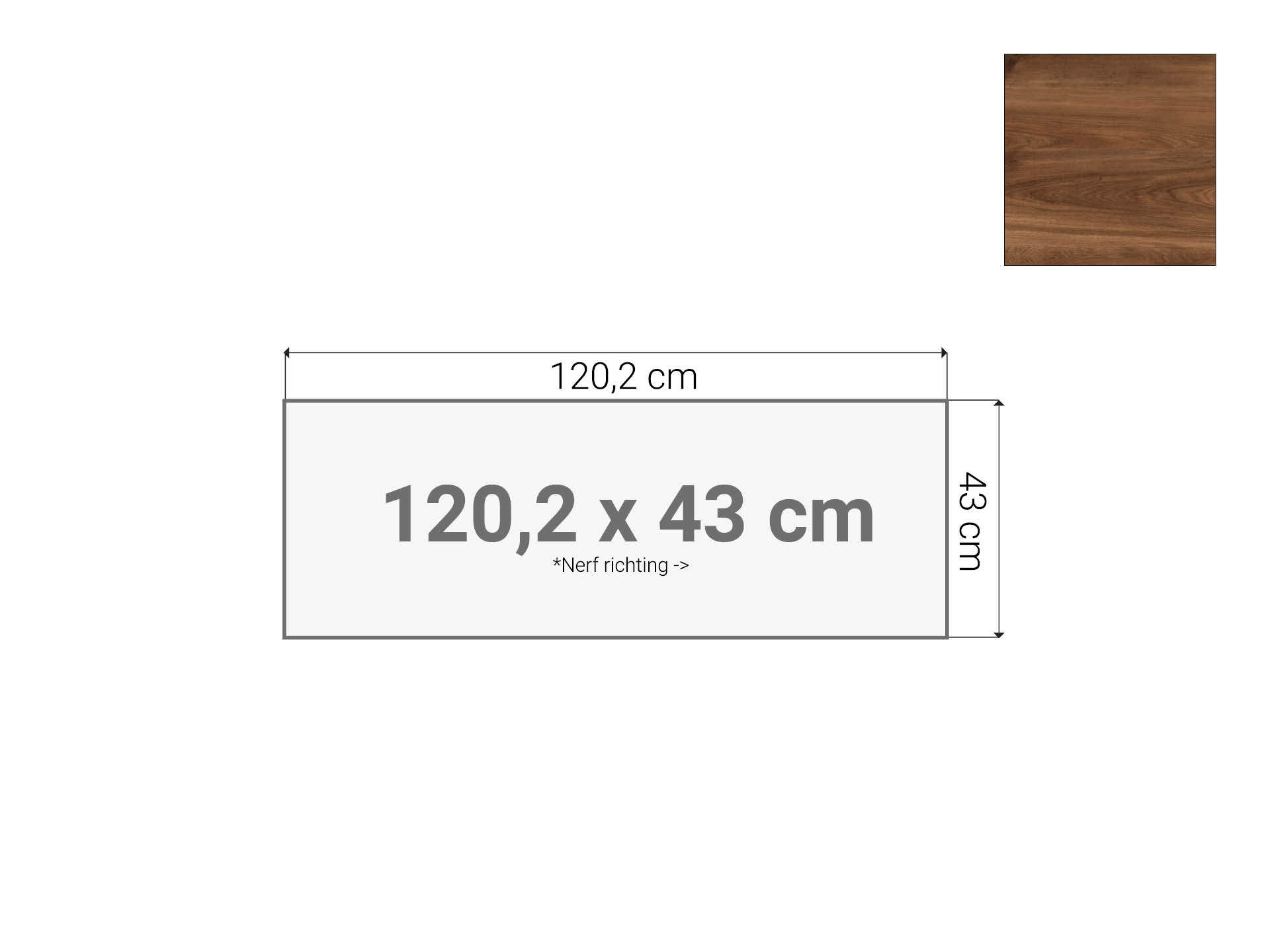 Topblad roldeurkast Cognac Walnoten 120,2x43 cm