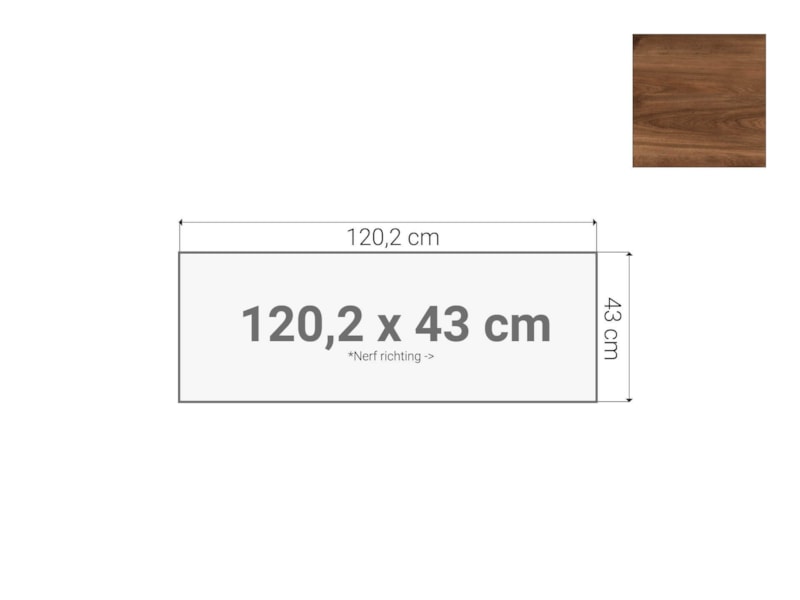 Topblad roldeurkast Cognac Walnoten 120,2x43 cm