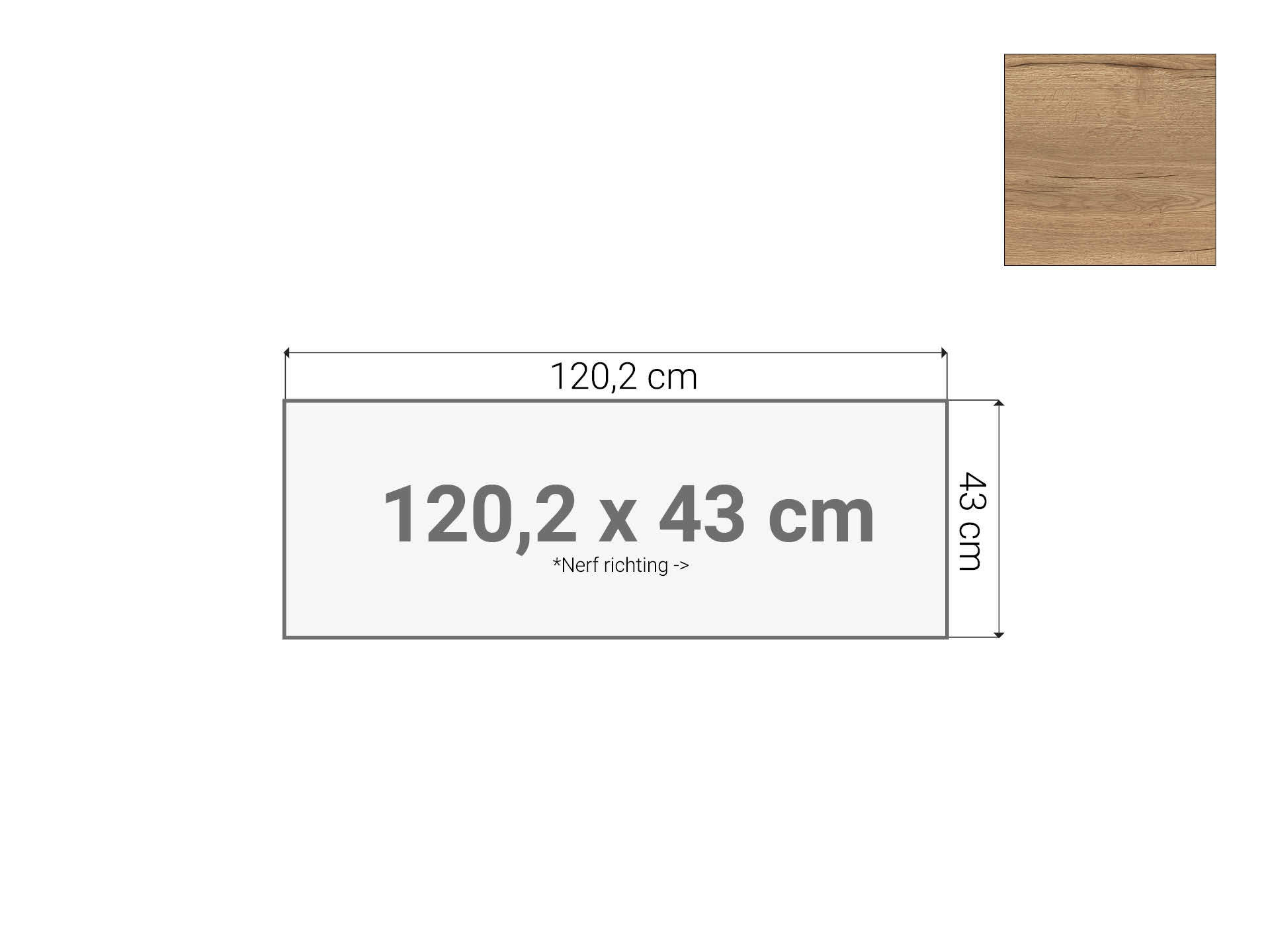 Topblad roldeurkast Eiken 120,2x43 cm
