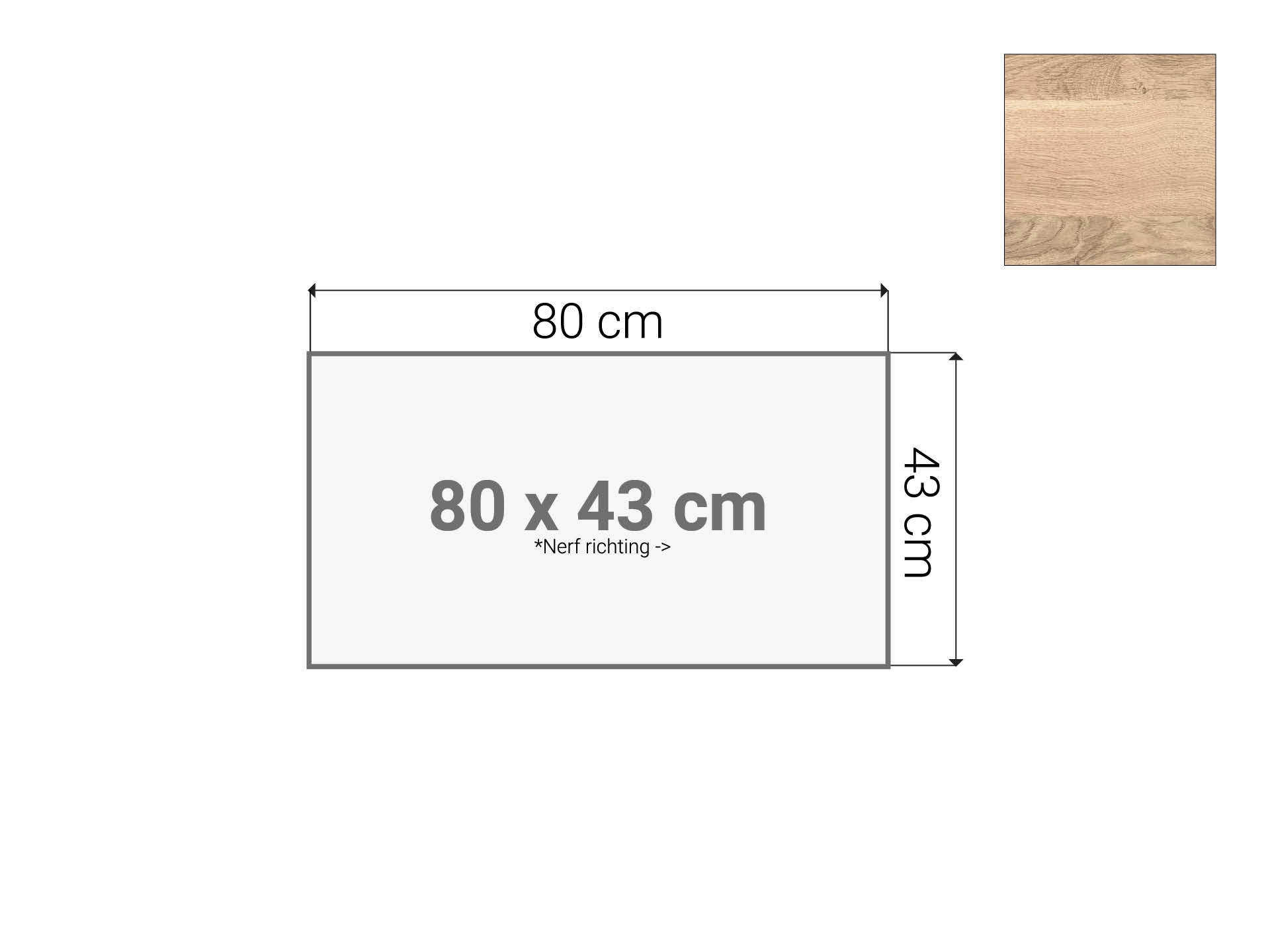Topblad roldeurkast Scandinavisch Eiken 80x43 cm