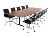 Vergaderset TUBE Cognac Walnoten met lederen vergaderstoelen