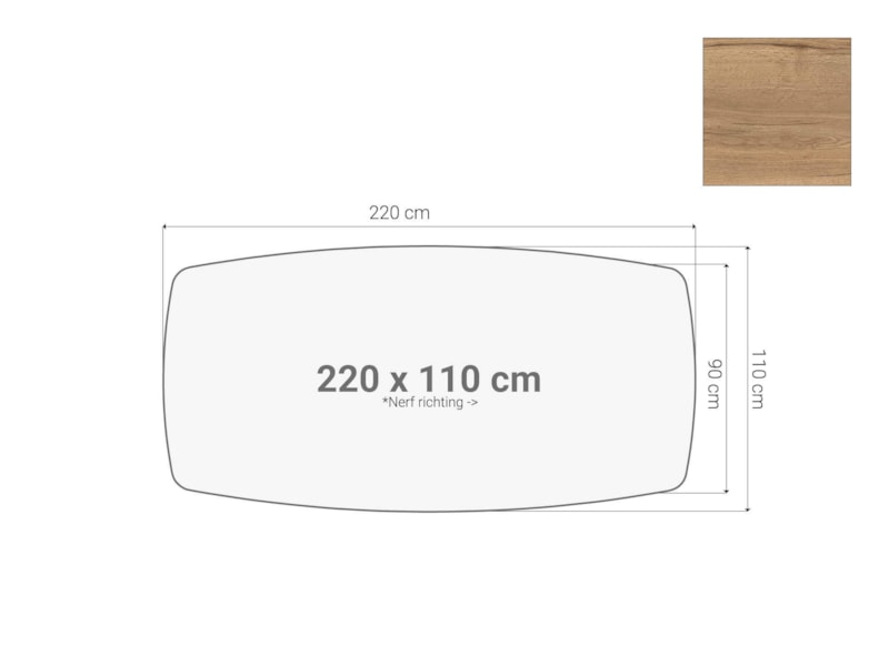 Vergadertafel blad bootvormig  Eiken 220x110 cm