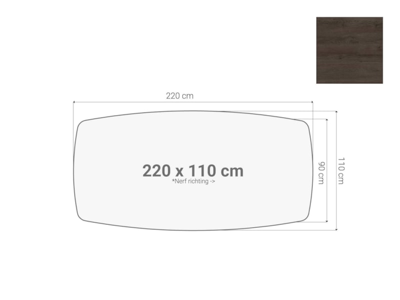 Vergadertafel blad bootvormig Donker Sepia 220x110 cm