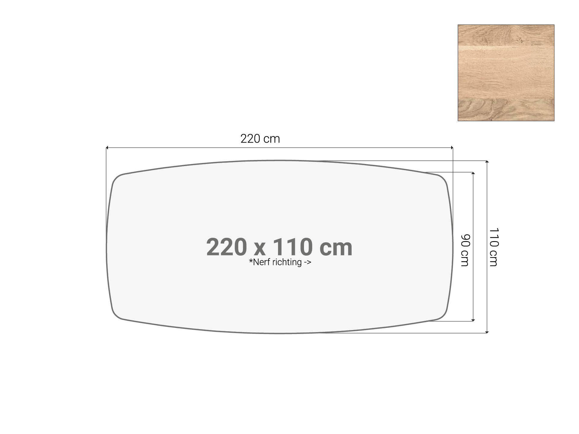 Vergadertafel blad bootvormig Scandinavisch Eiken 220x110 cm